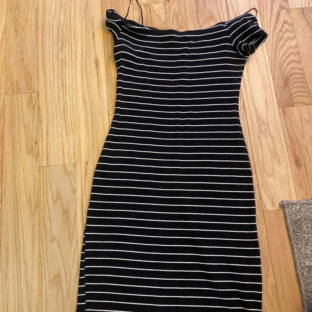 Express Off the Shoulder Navy and White Striped Dress (XS)